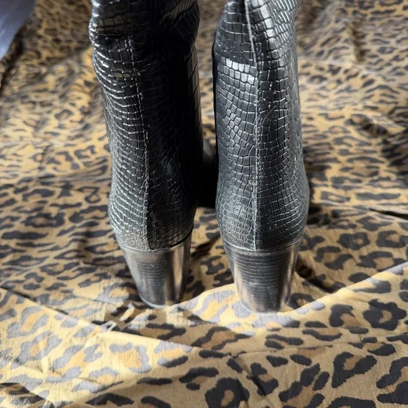 SCHUTZ Black Croc-Embossed Heeled Boots - Picture 6 of 7